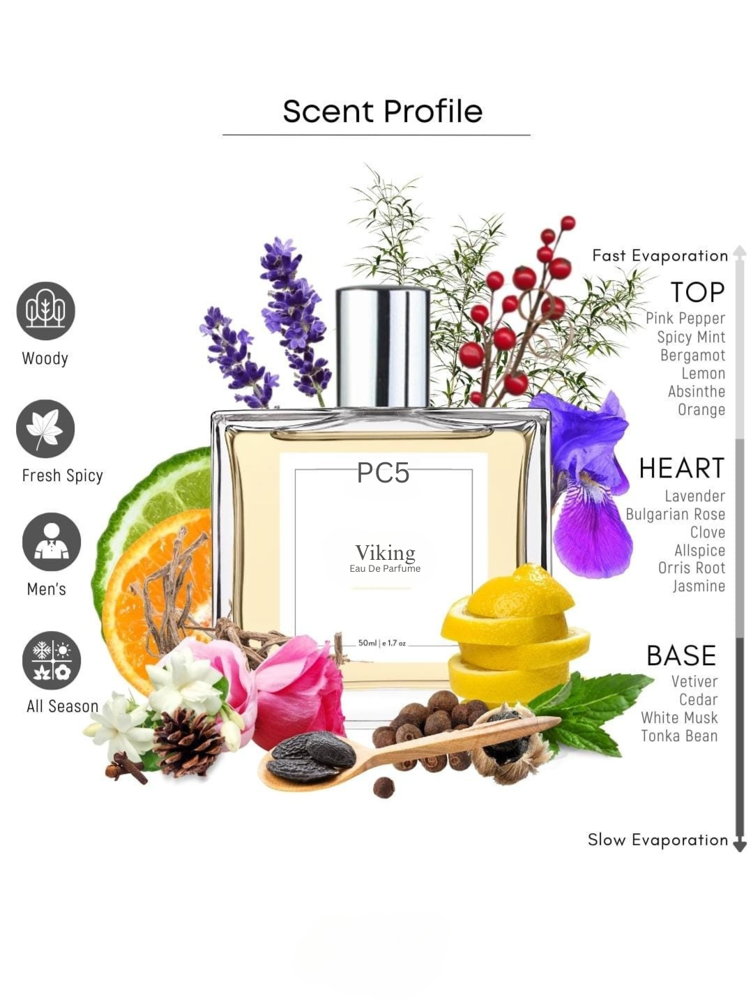 PC5 Viking Perfume EDP Spray for Men | Aromatic Citrus Woody Fragrance Accords | Luxury Gift for Him