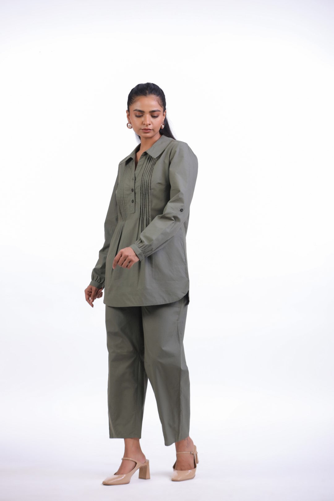 Women's Green Cotton Top  With Green Pant (co-ord)