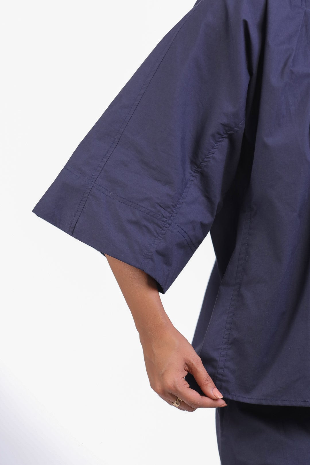 Women’s Navy Solid Cotton Poplin Top
