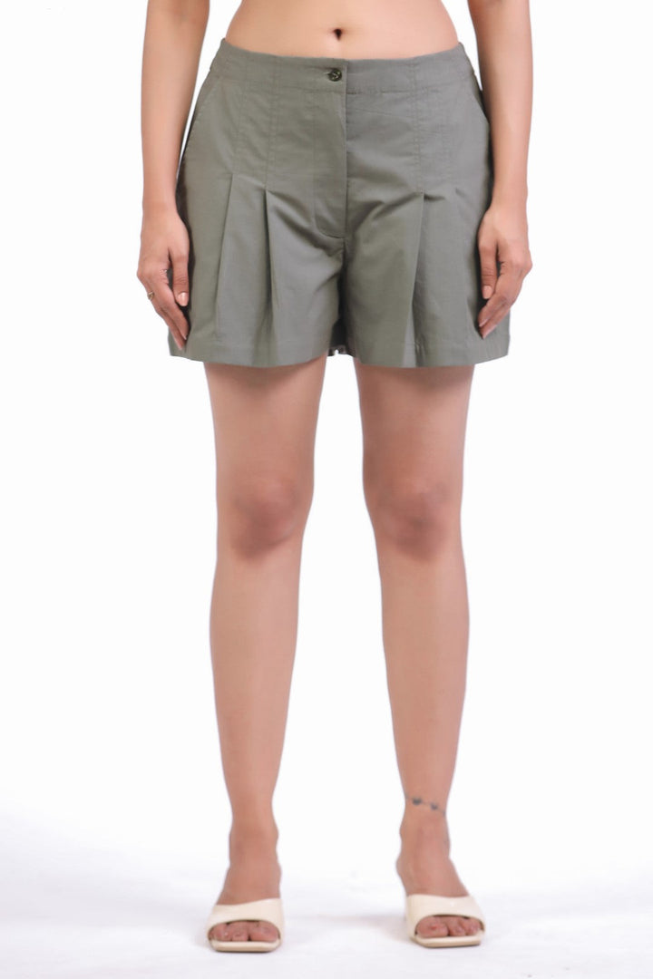 Women Green Cotton Shorts