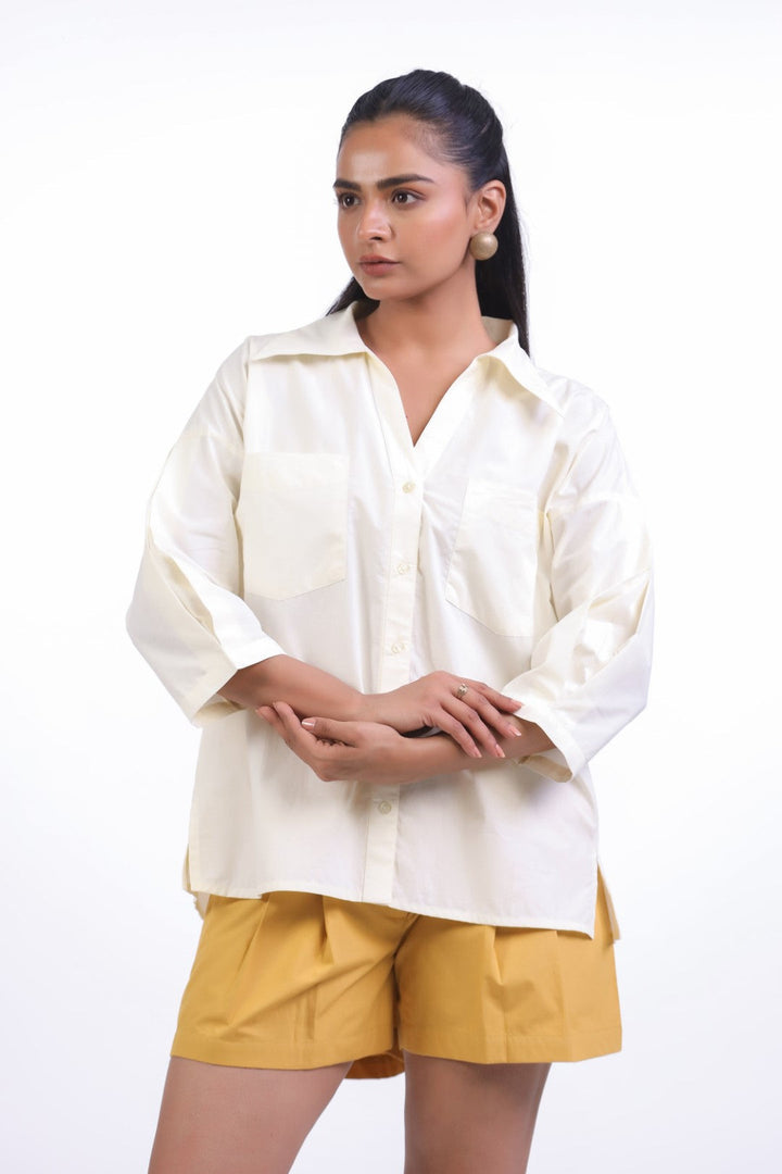 Women’s Off White Cotton Poplin Top
