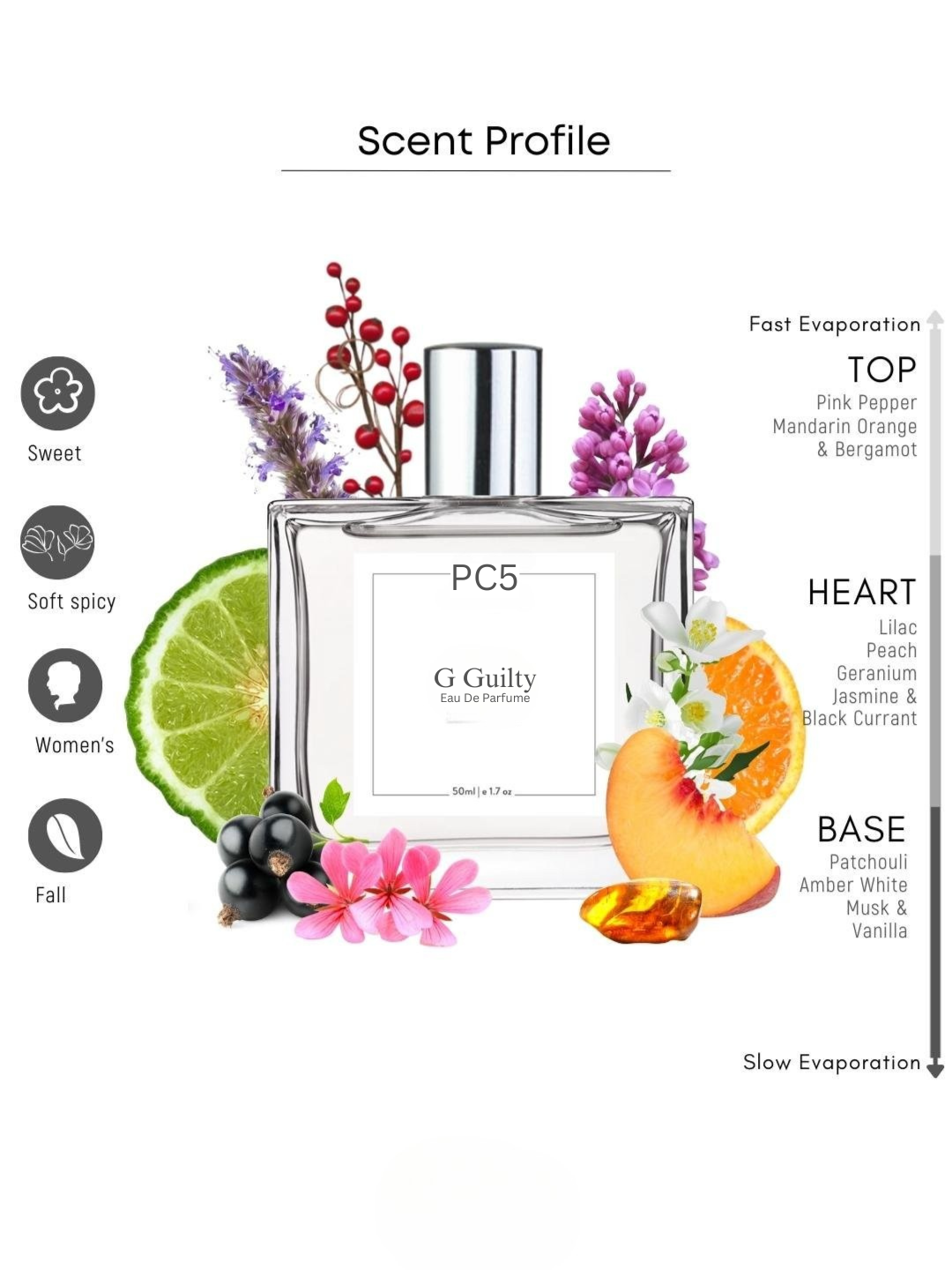 PC5 G Guilty Perfume for Women | Eau De Parfum Spray | Citrus Lavender Woody Fragrance Accords | Luxury Gift for Him