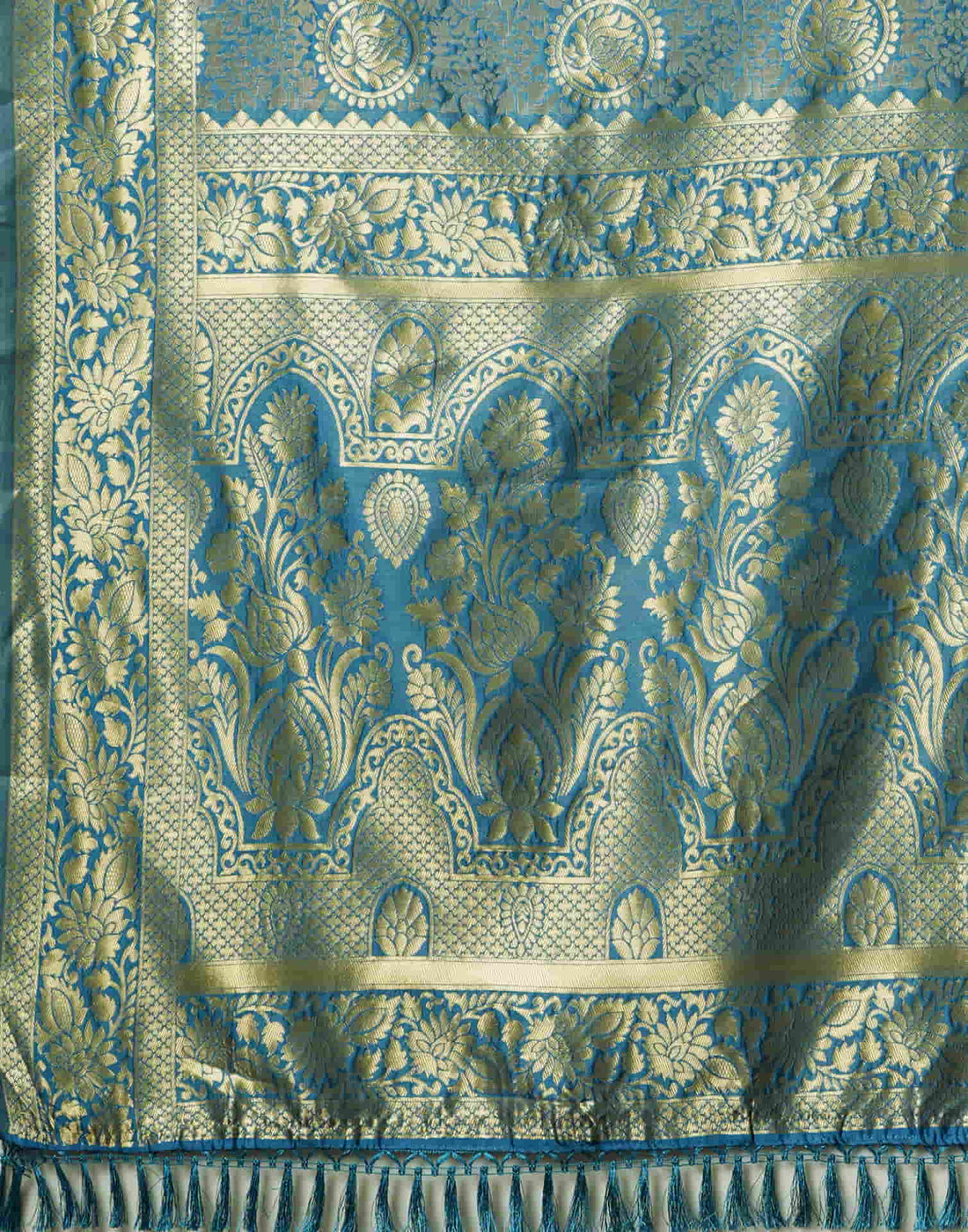 Teal Blue Silk Woven Banarasi Saree