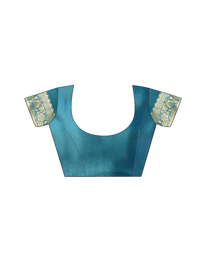 Teal Blue Silk Woven Banarasi Saree