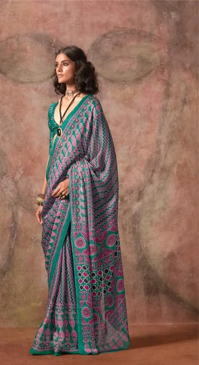 Rama Ajrakh Printed Satin Georgette Saree