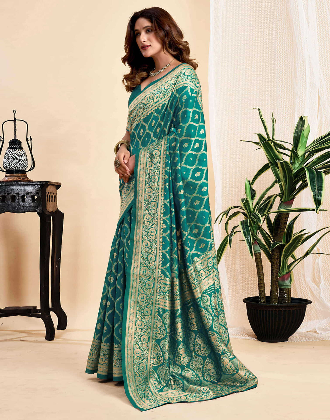 Teal Green Silk Woven Banarasi Saree
