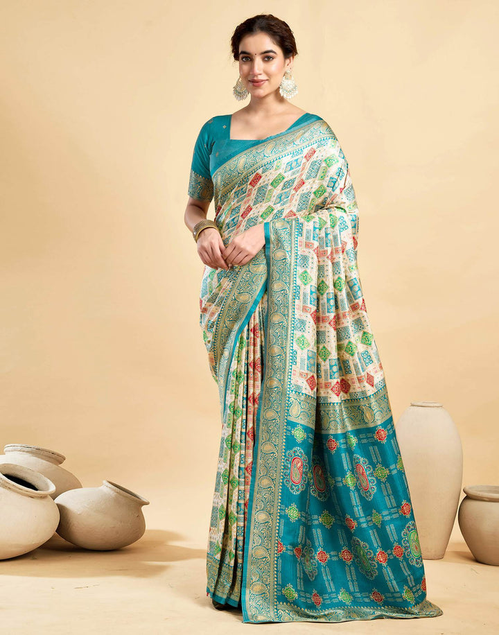 Cream Silk Woven Saree