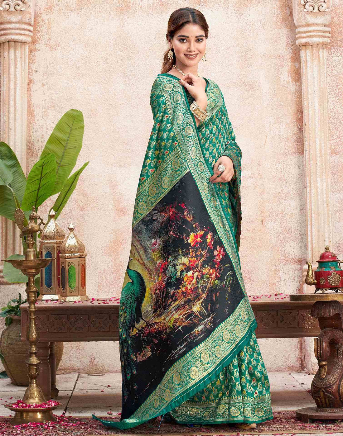 Teal Green Silk Woven Banarasi Saree
