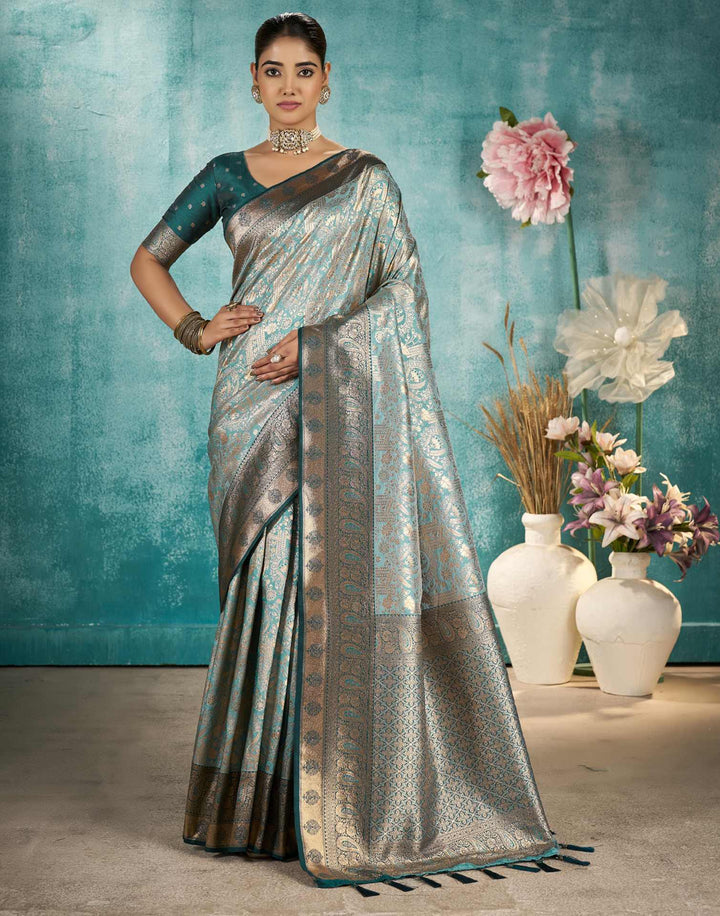 Sea Green Silk Woven Saree