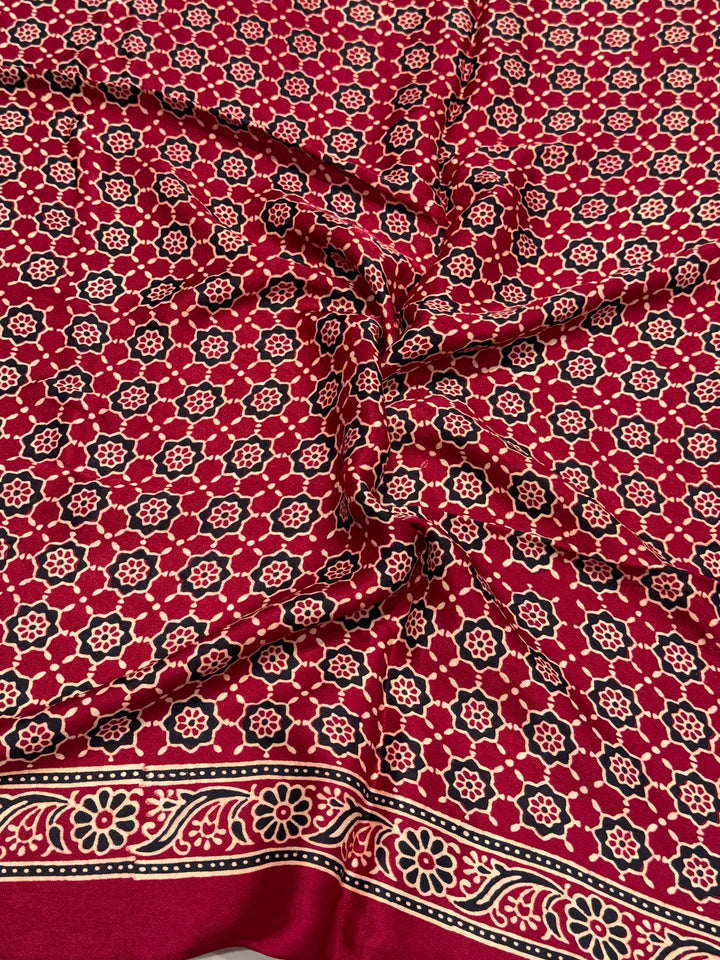 Maroon Ajrakh Hand Block Modal Silk Saree With Fancy Ajrakh Pallu and Border