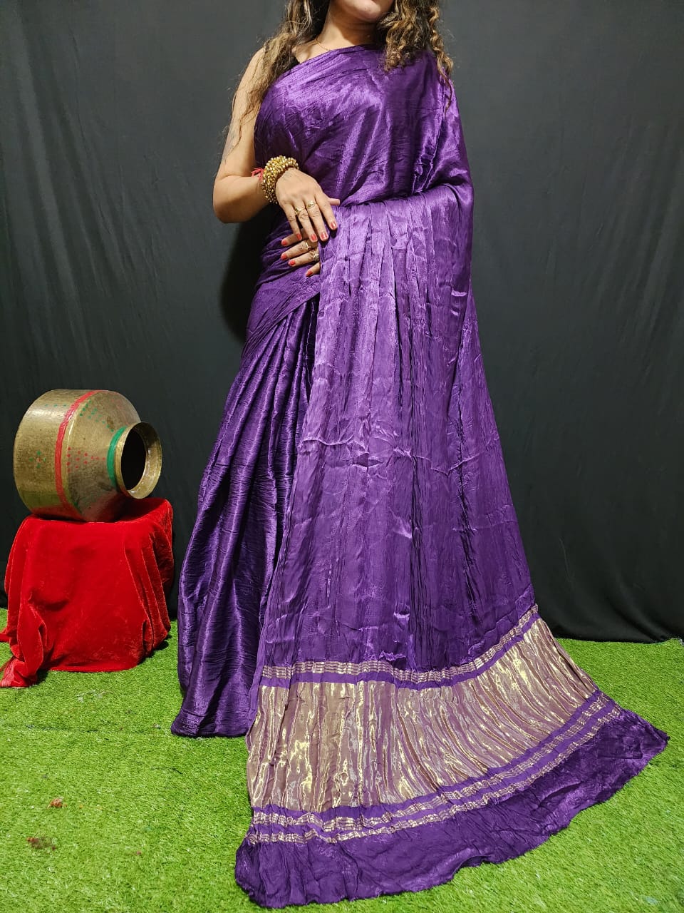 Purple Plain Pure Modal Gajji Silk Saree With Zari Pallu Natural dyeing Saree-25