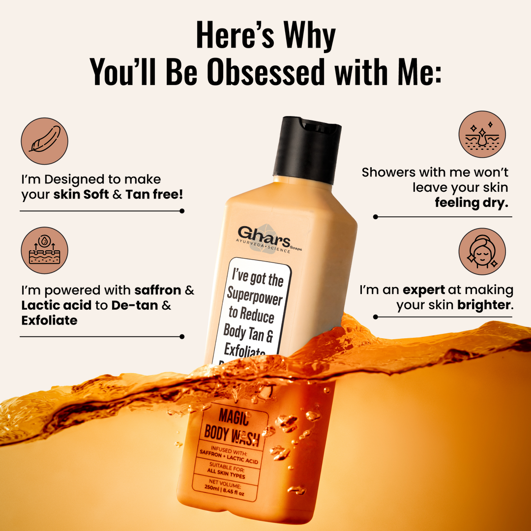 Magic De-Tan & Exfoliating Body Wash with Saffron & Lactic Acid- 250ml