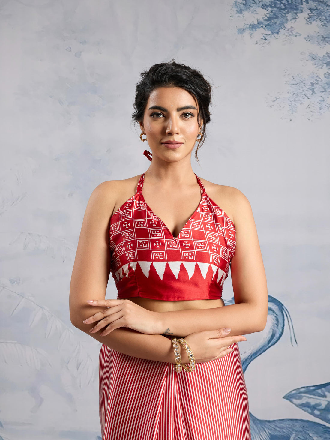 Well Red Ajrakh Printed Satin Crepe Silk Saree