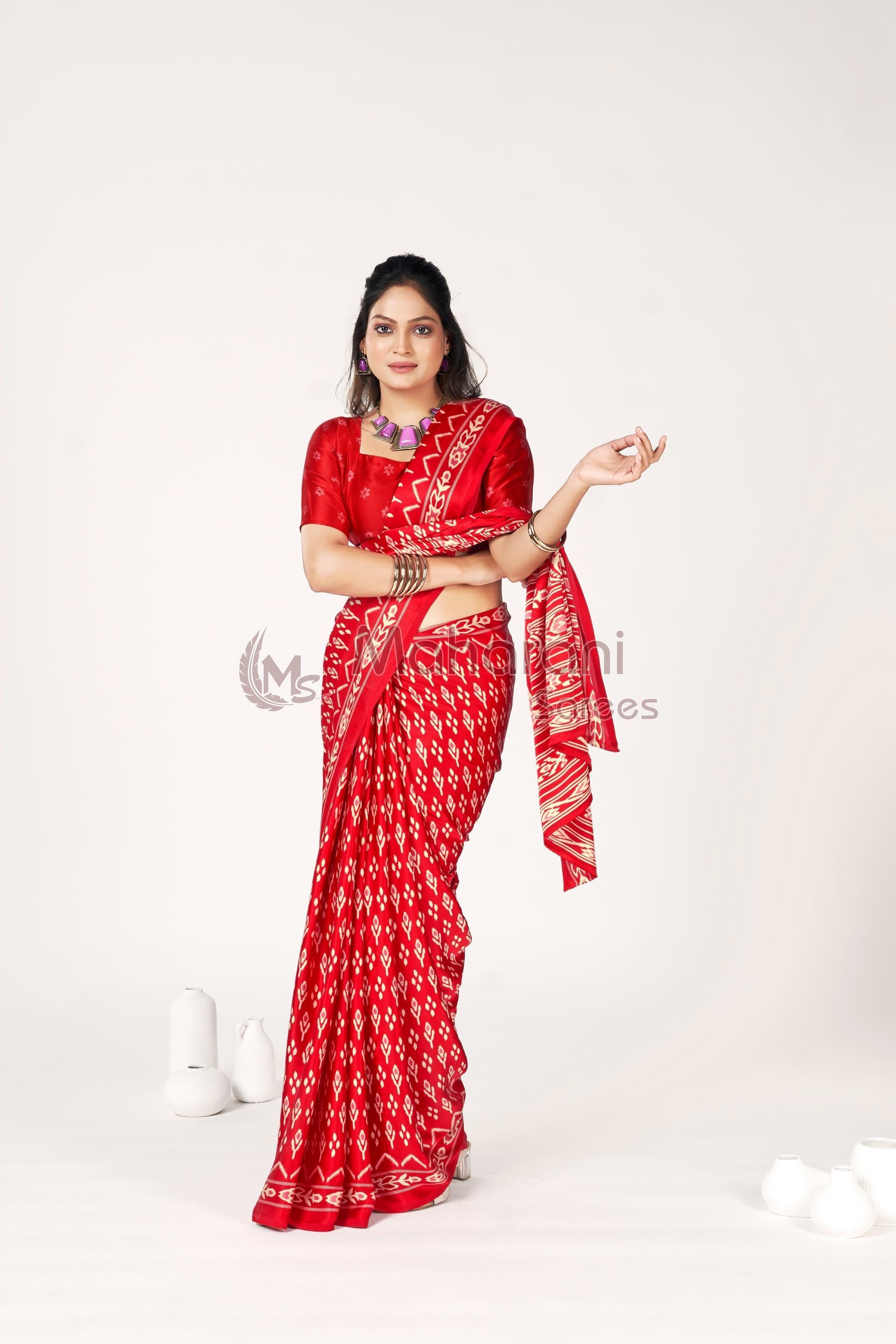 Red Ajrakh Patola Natural Printed Soft Modal Silk Saree
