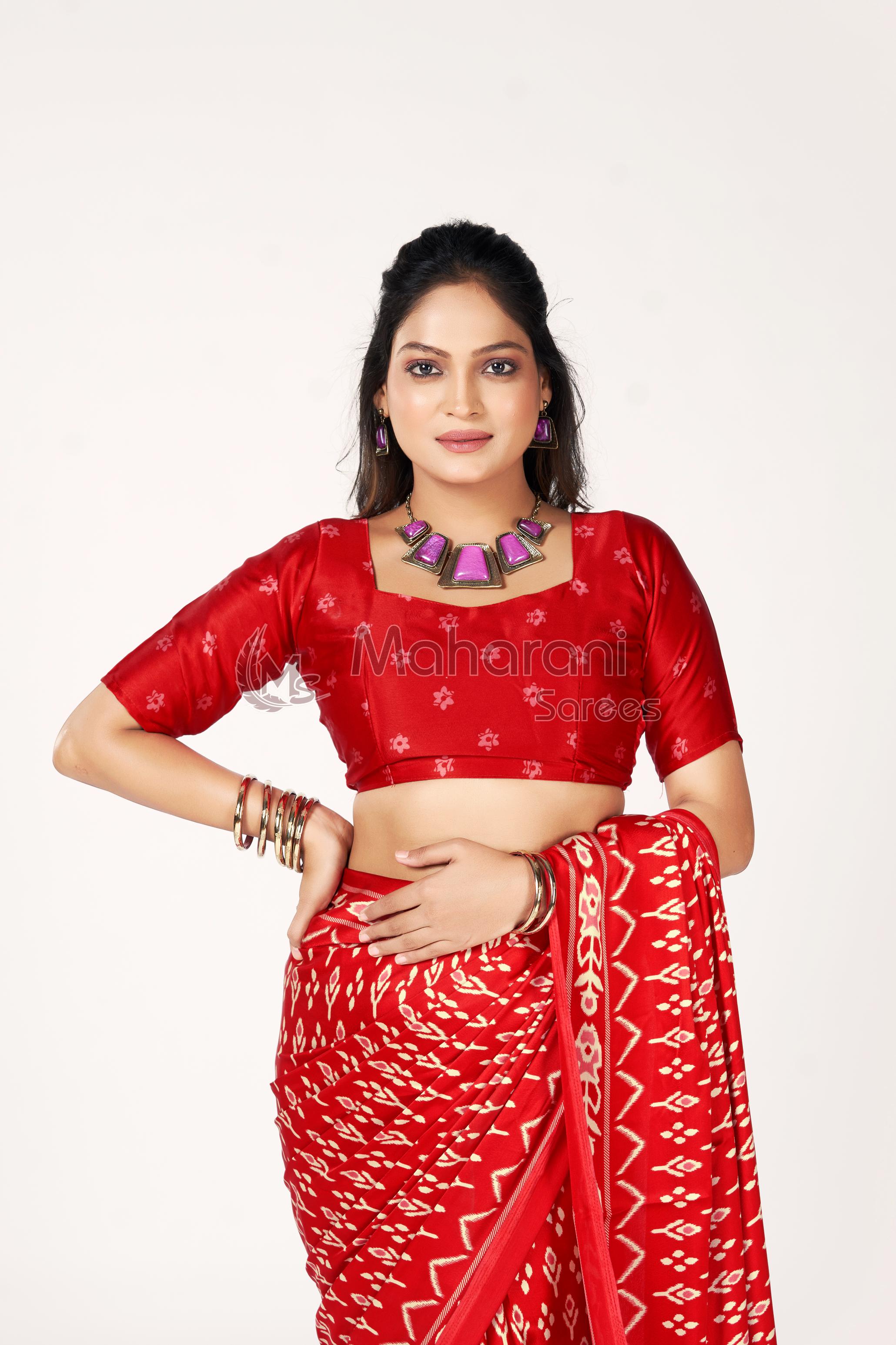 Red Ajrakh Patola Natural Printed Soft Modal Silk Saree