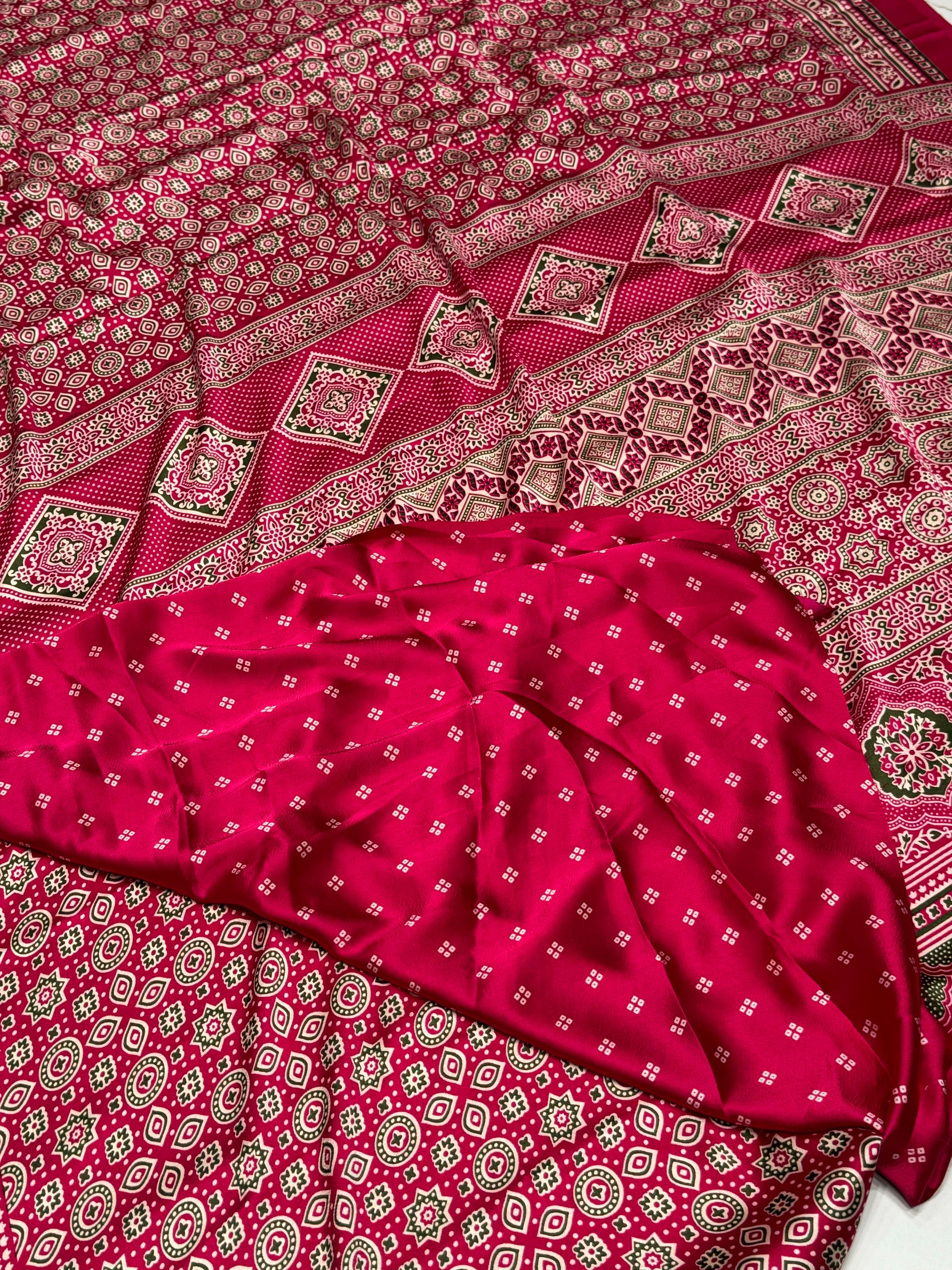 Rani Ajrakh Printed Soft Modal Silk Natural Print Saree P1