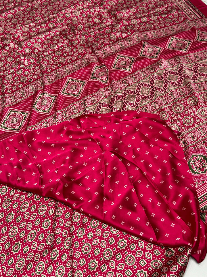 Rani Ajrakh Printed Soft Modal Silk Natural Print Saree P1