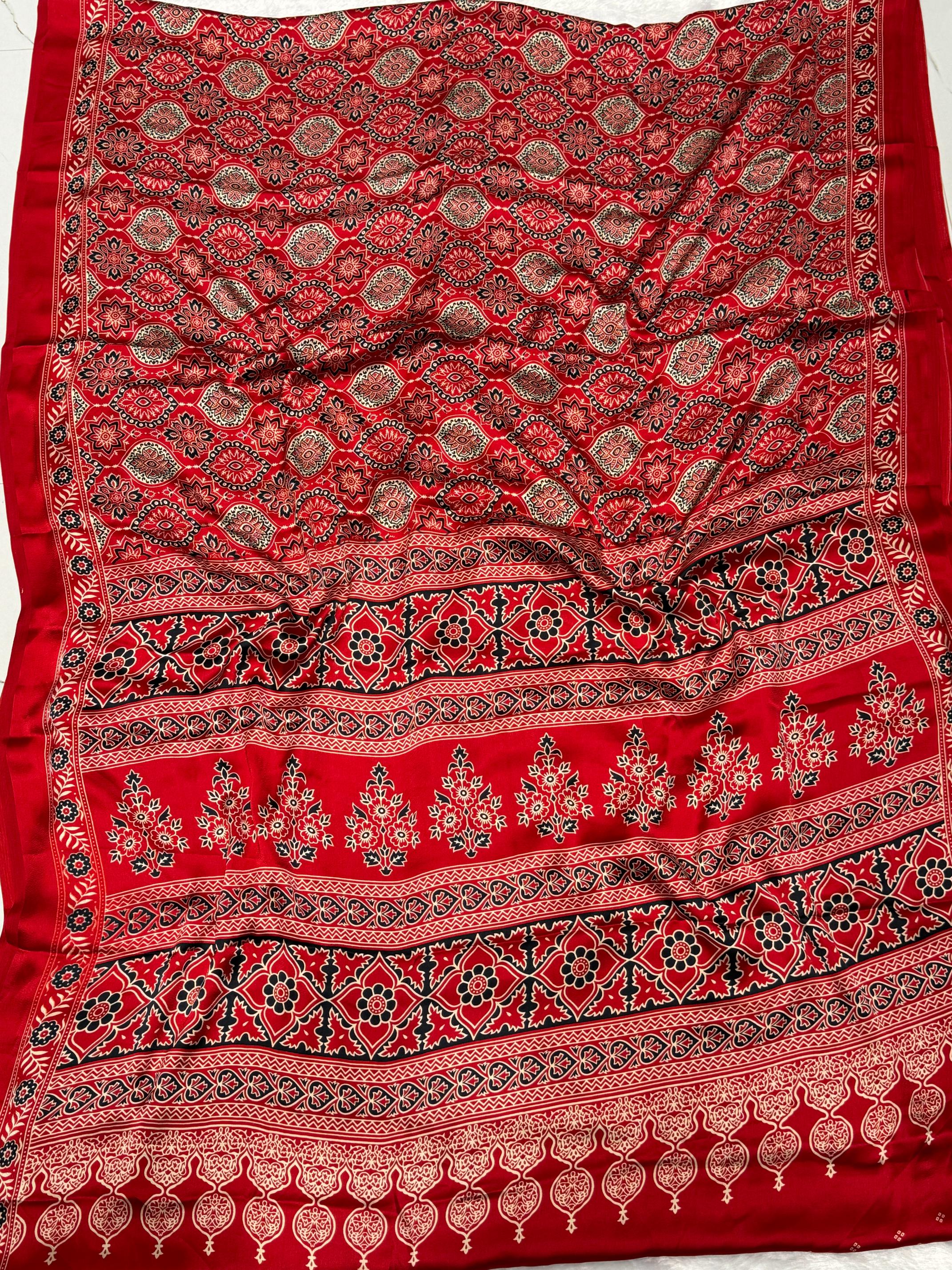 Red Ajrakh Printed Soft Modal Silk Natural Print Saree P2