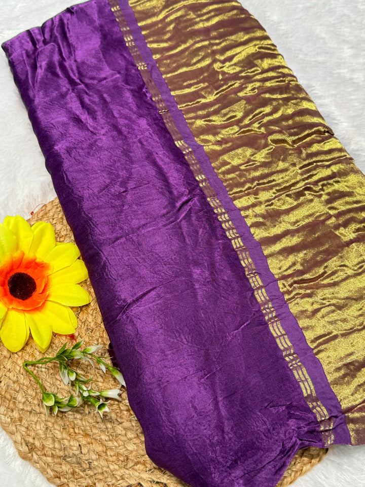 Purple Plain Pure Modal Gajji Silk Saree With Zari Pallu Natural dyeing Saree-25