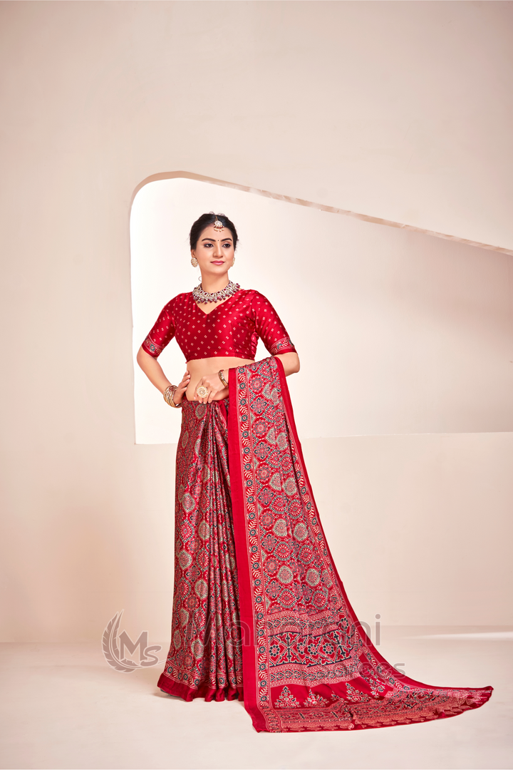 Maroon Ajrakh Printed Soft Modal Silk Natural Print Saree P2-1