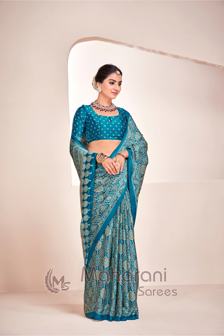 Rama Ajrakh Printed Soft Modal Silk Natural Print Saree P2-1