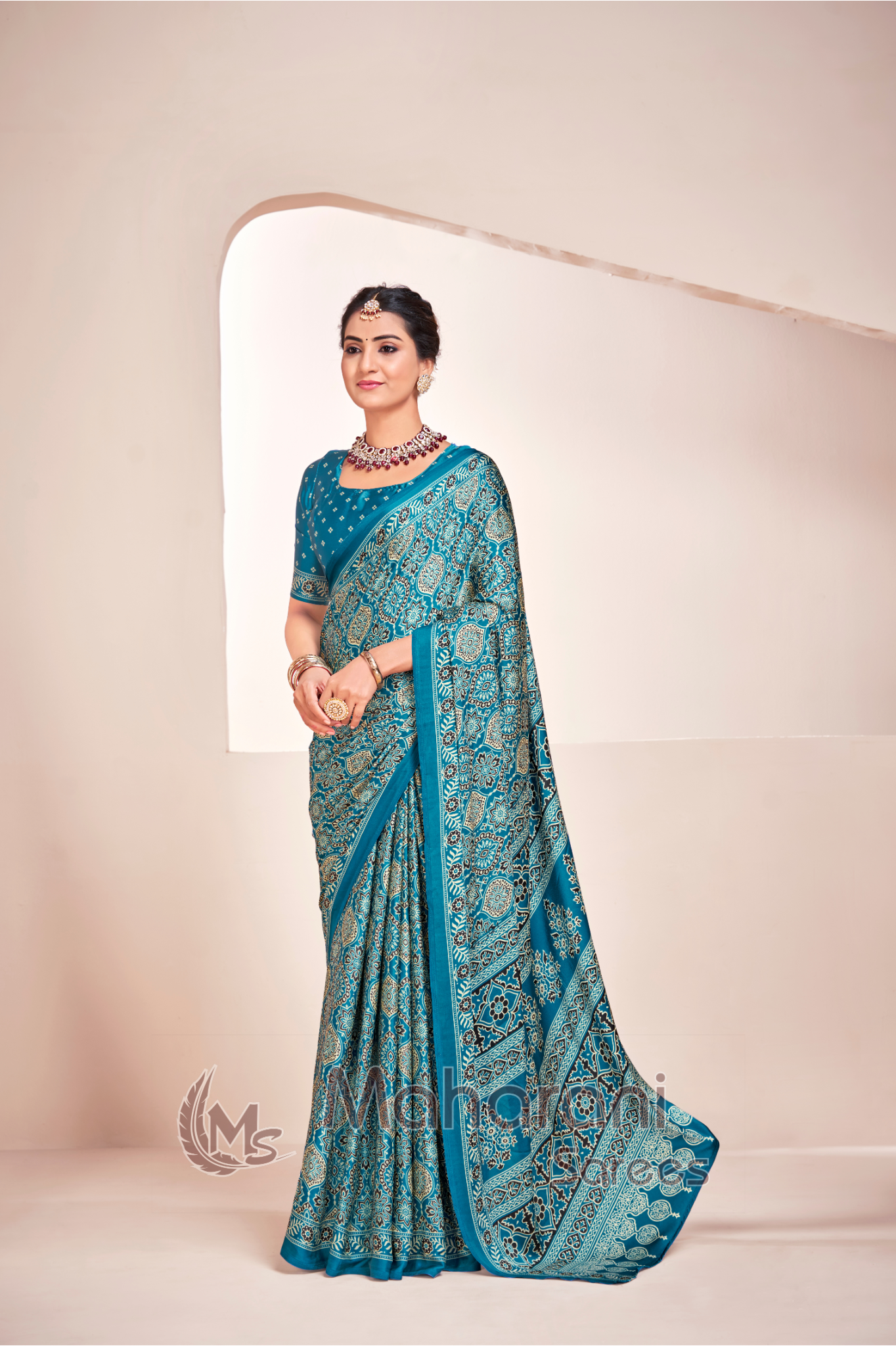 Rama Ajrakh Printed Soft Modal Silk Natural Print Saree P2-1