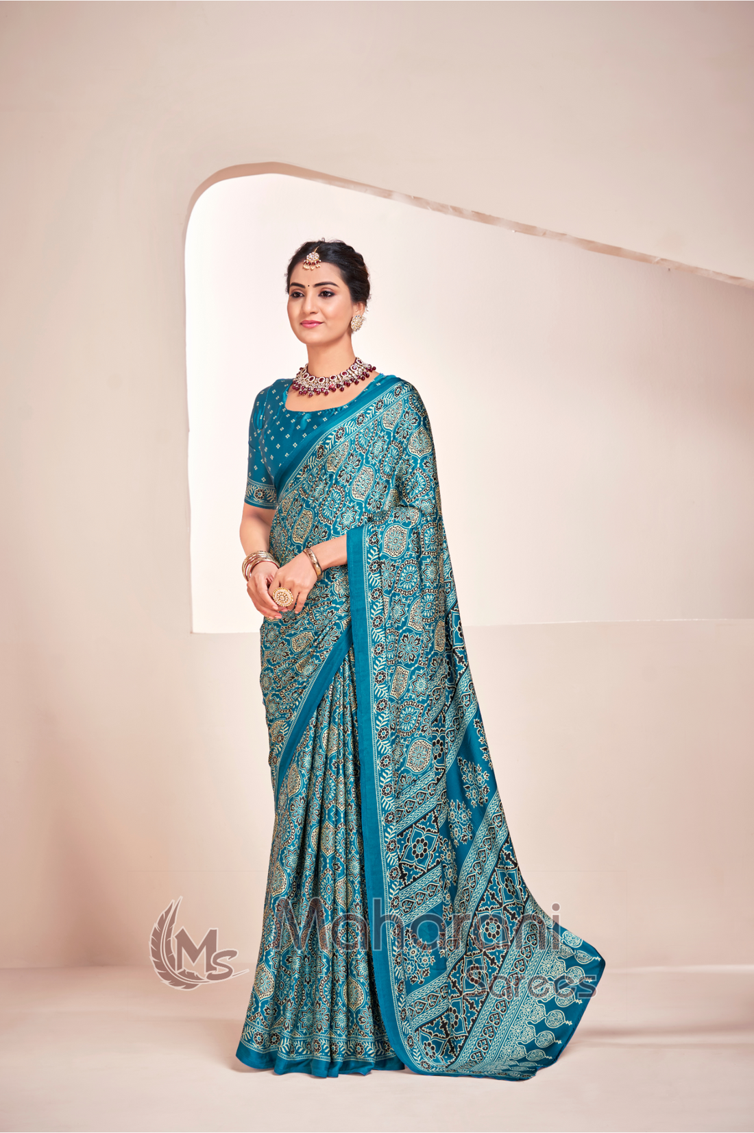 Rama Ajrakh Printed Soft Modal Silk Natural Print Saree P2-1