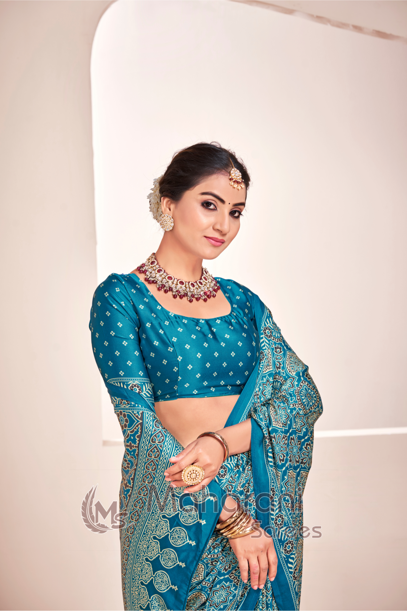 Rama Ajrakh Printed Soft Modal Silk Natural Print Saree P2-1