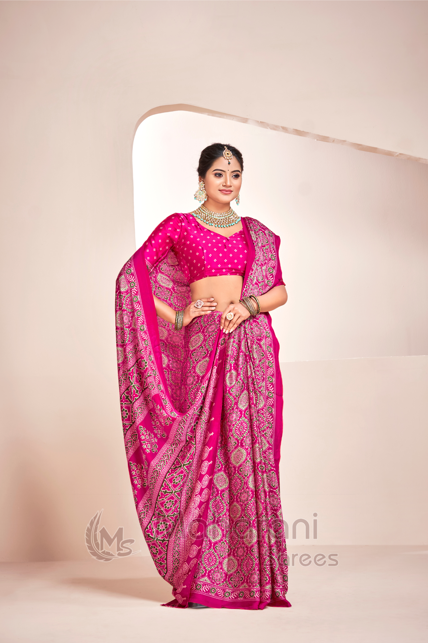 Rani Ajrakh Printed Soft Modal Silk Natural Print Saree P2-1