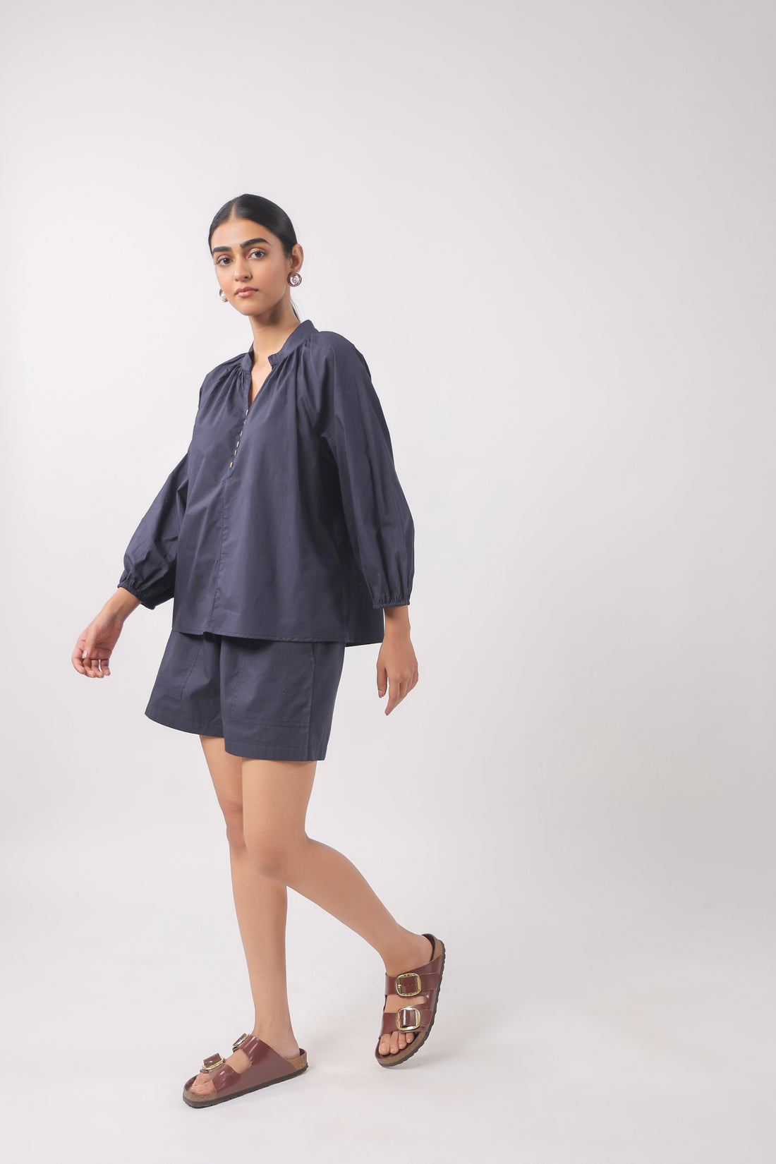 Women’s Navy Blue Cotton Top with Navy Blue Shorts Co-Ord Set