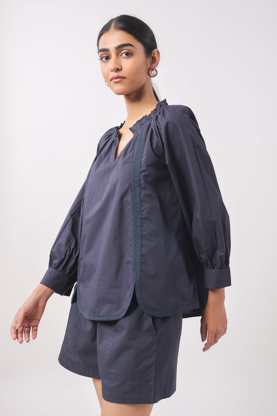 Women’s Navy Blue Cotton Poplin Co-Ord Set