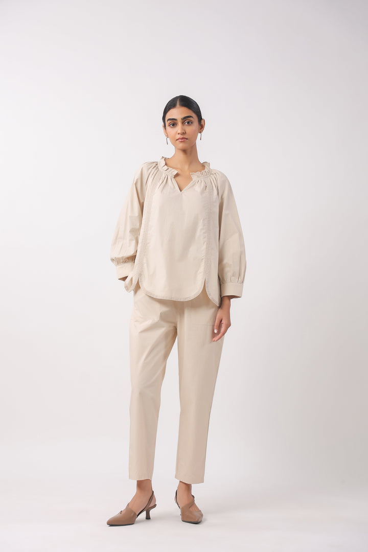 Women’s Beige Cotton Poplin Co-Ord Set