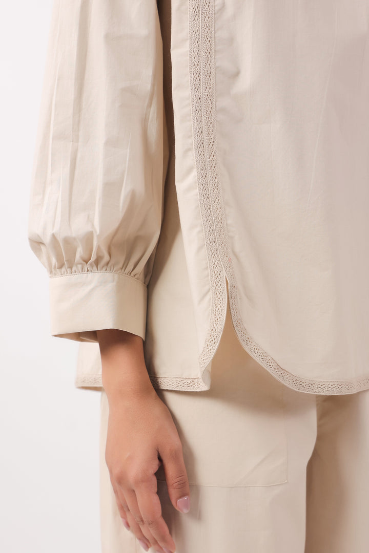 Women’s Beige Cotton Poplin Co-Ord Set