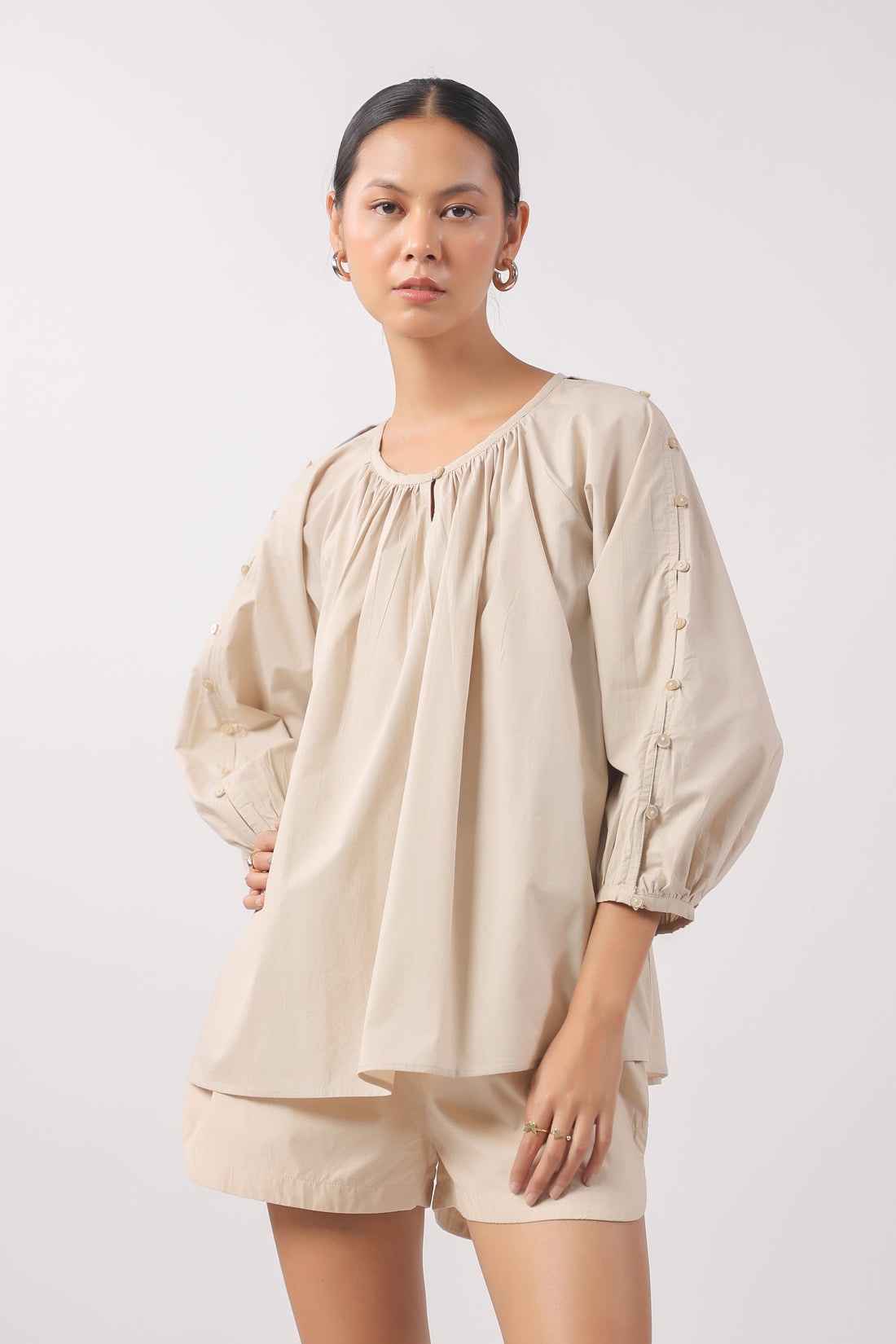 Women’s Beige Cotton Poplin Co-Ord Set