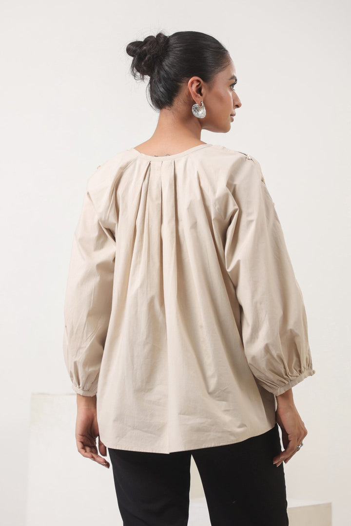 Women’s Beige Cotton Poplin Top