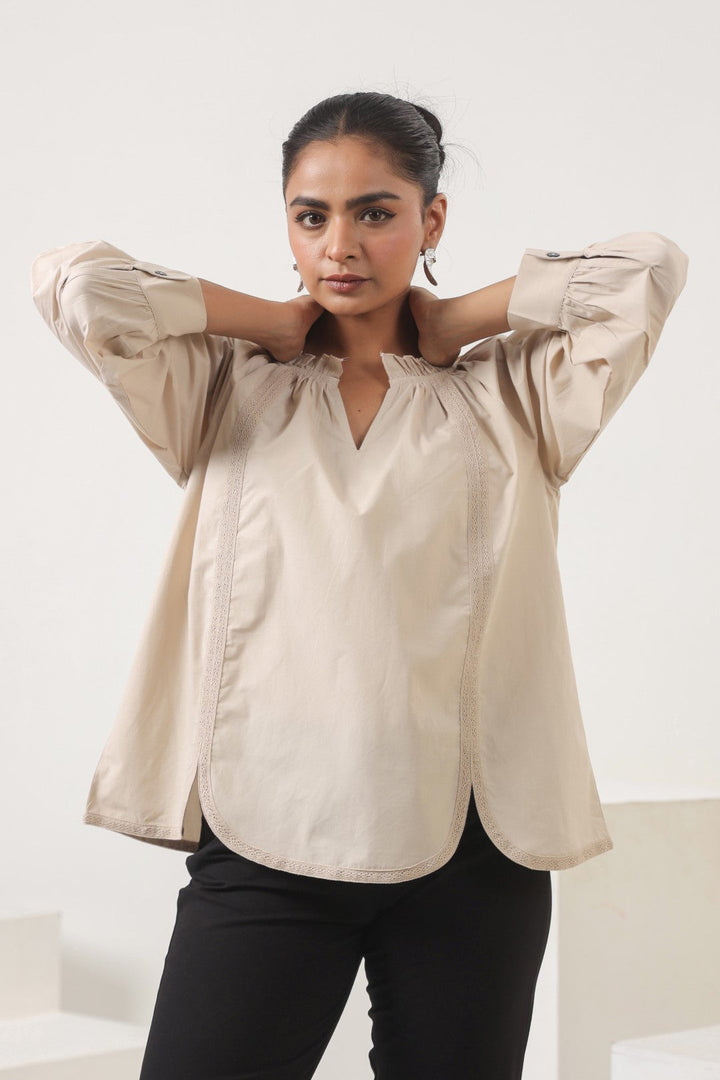 Women Cotton Beige Top With laces