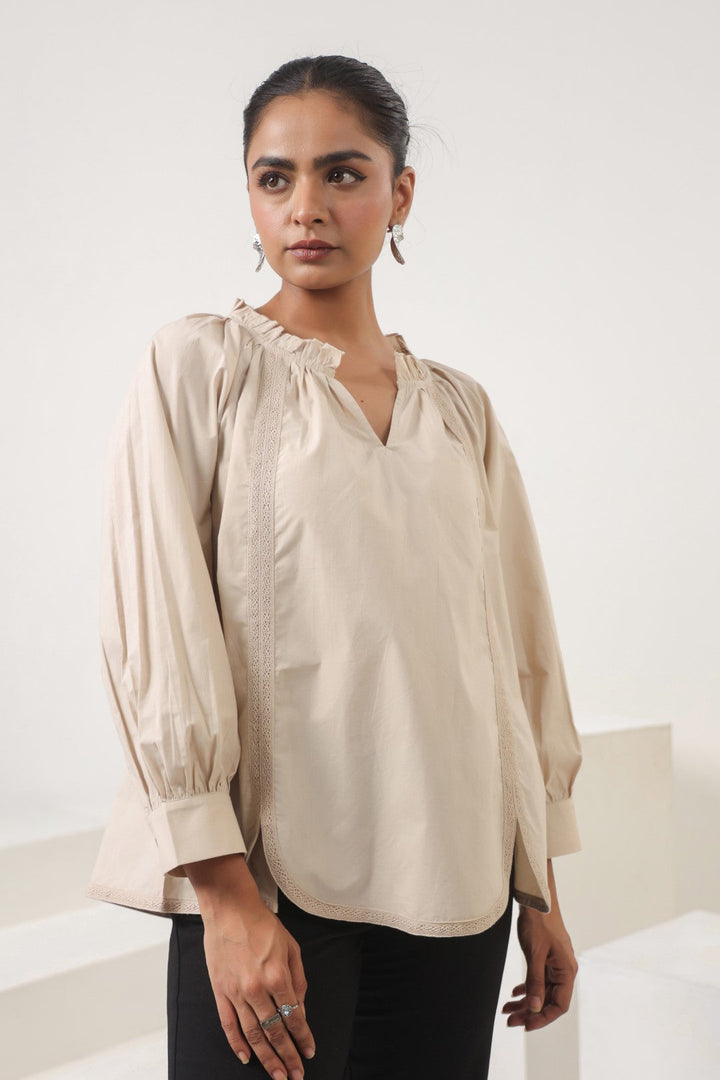 Women Cotton Beige Top With laces