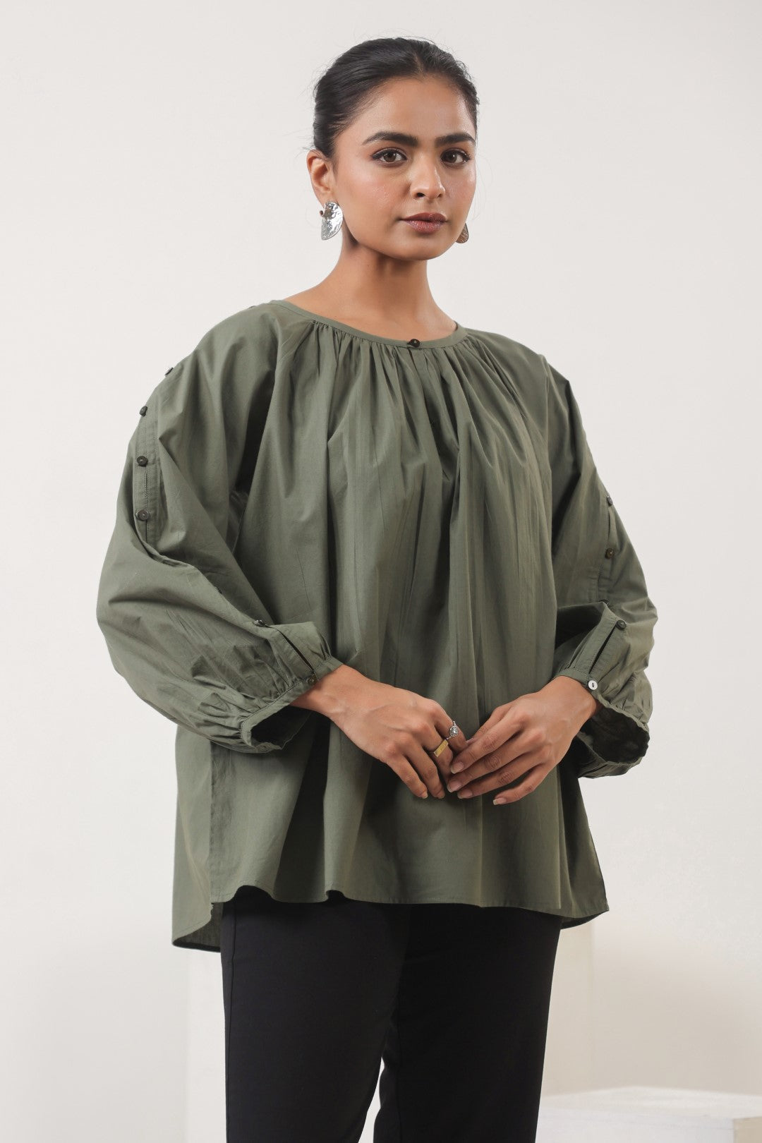 Women's green cotton tops