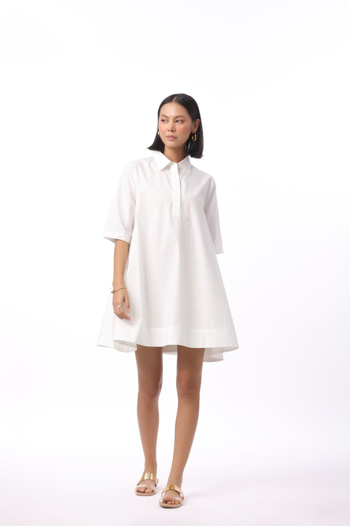 Women's White Solid Cotton Dress