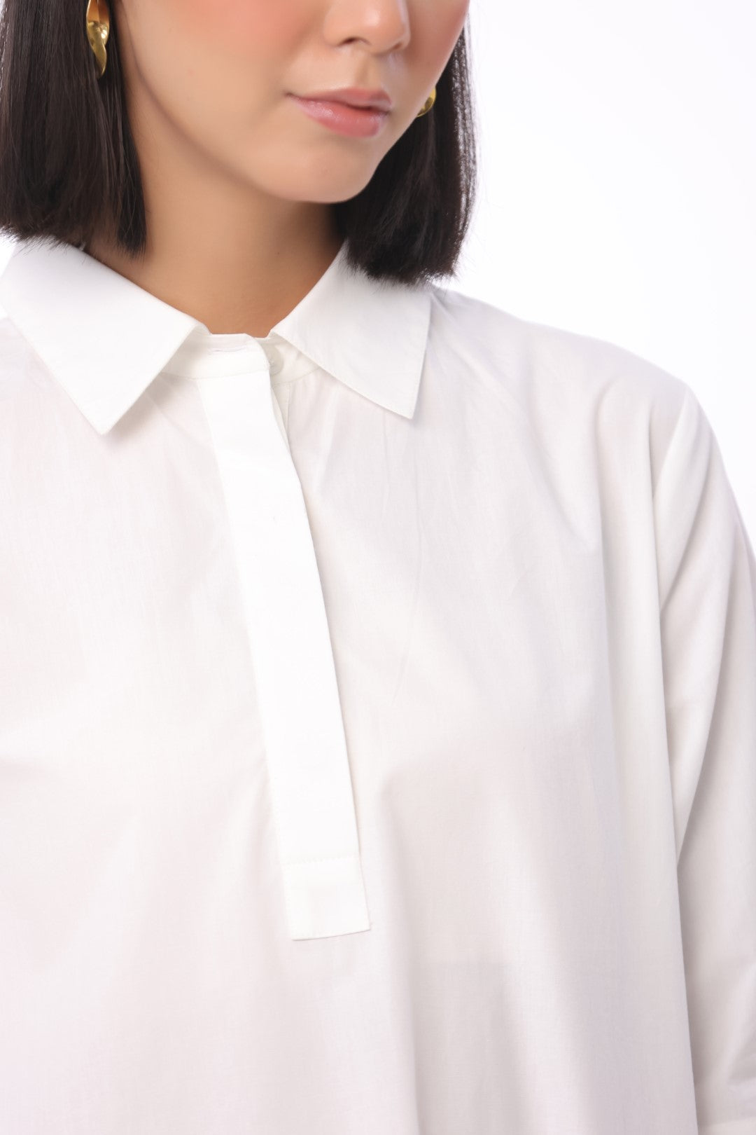 Women's White Solid Cotton Dress