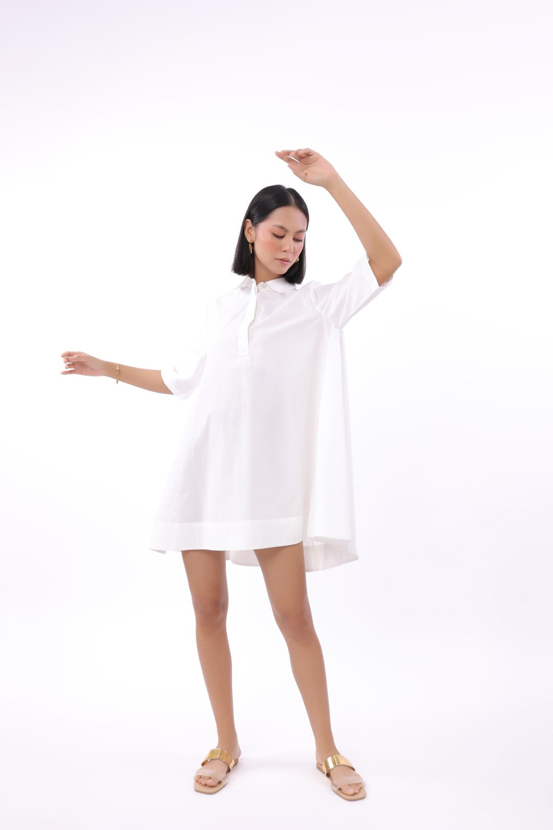 Women's White Solid Cotton Dress