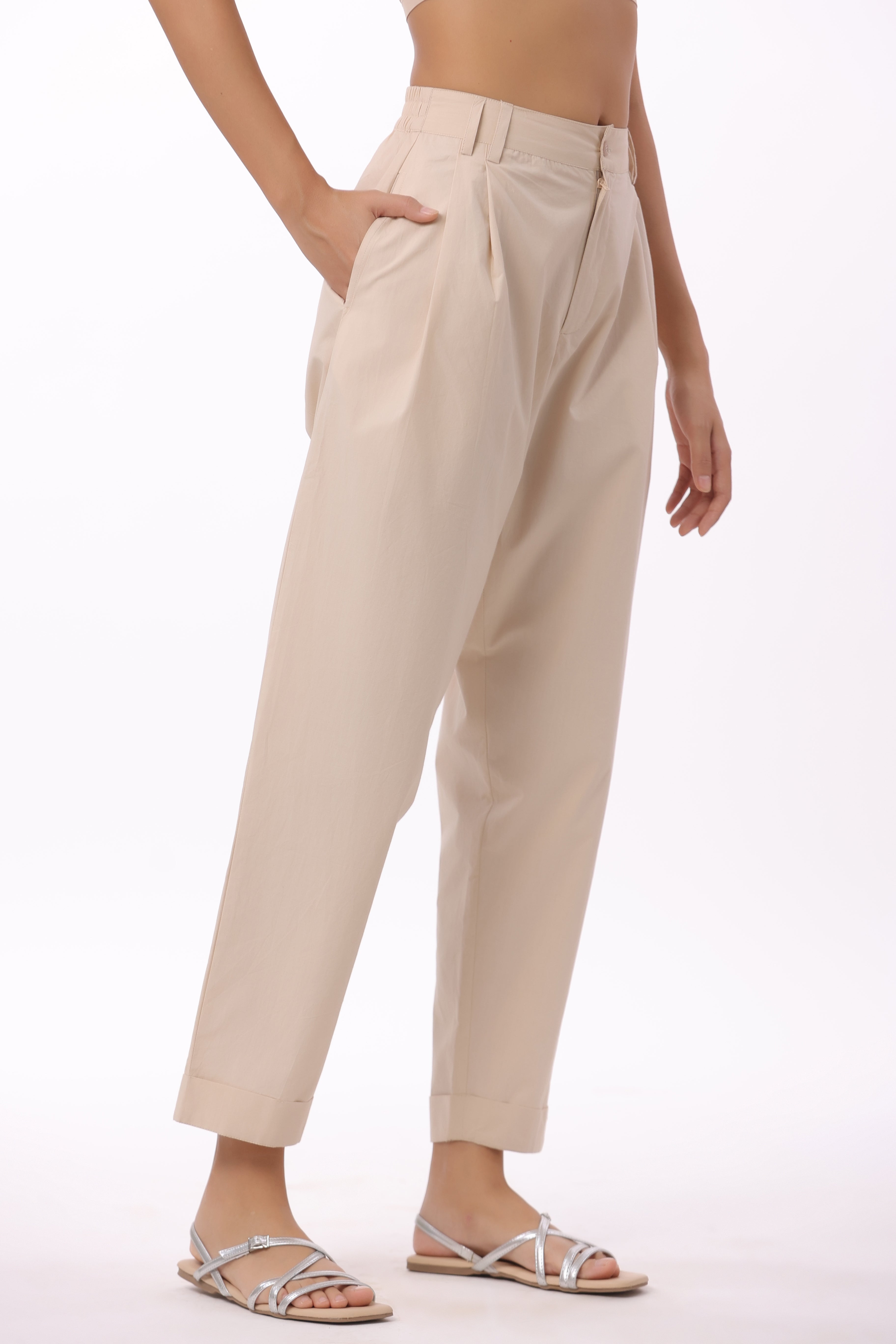 Women’s Beige Cotton Trouser