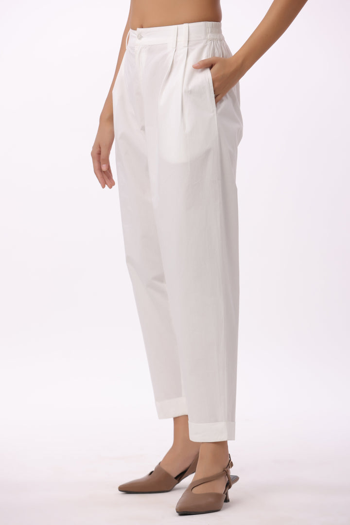 Women’s White Cotton Trouser