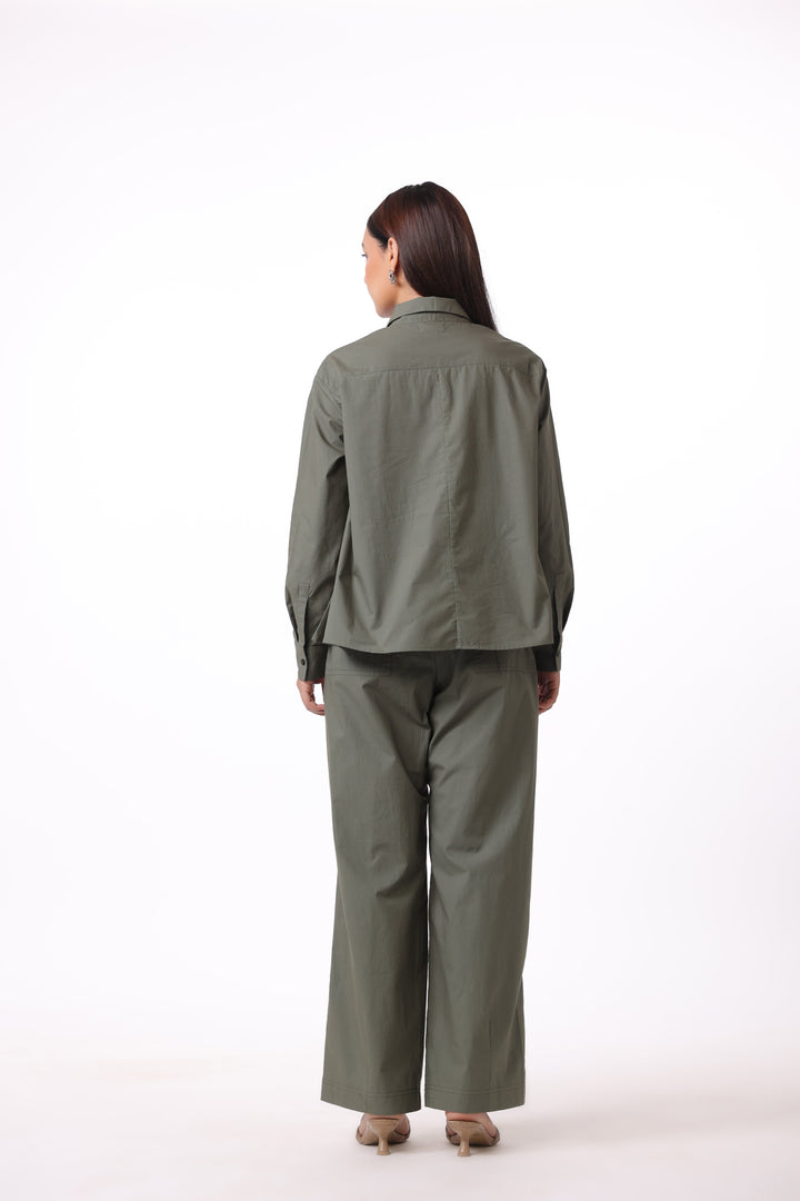 Women’s Green Cotton Shirt with Green Cotton Pant Co-Ord Set