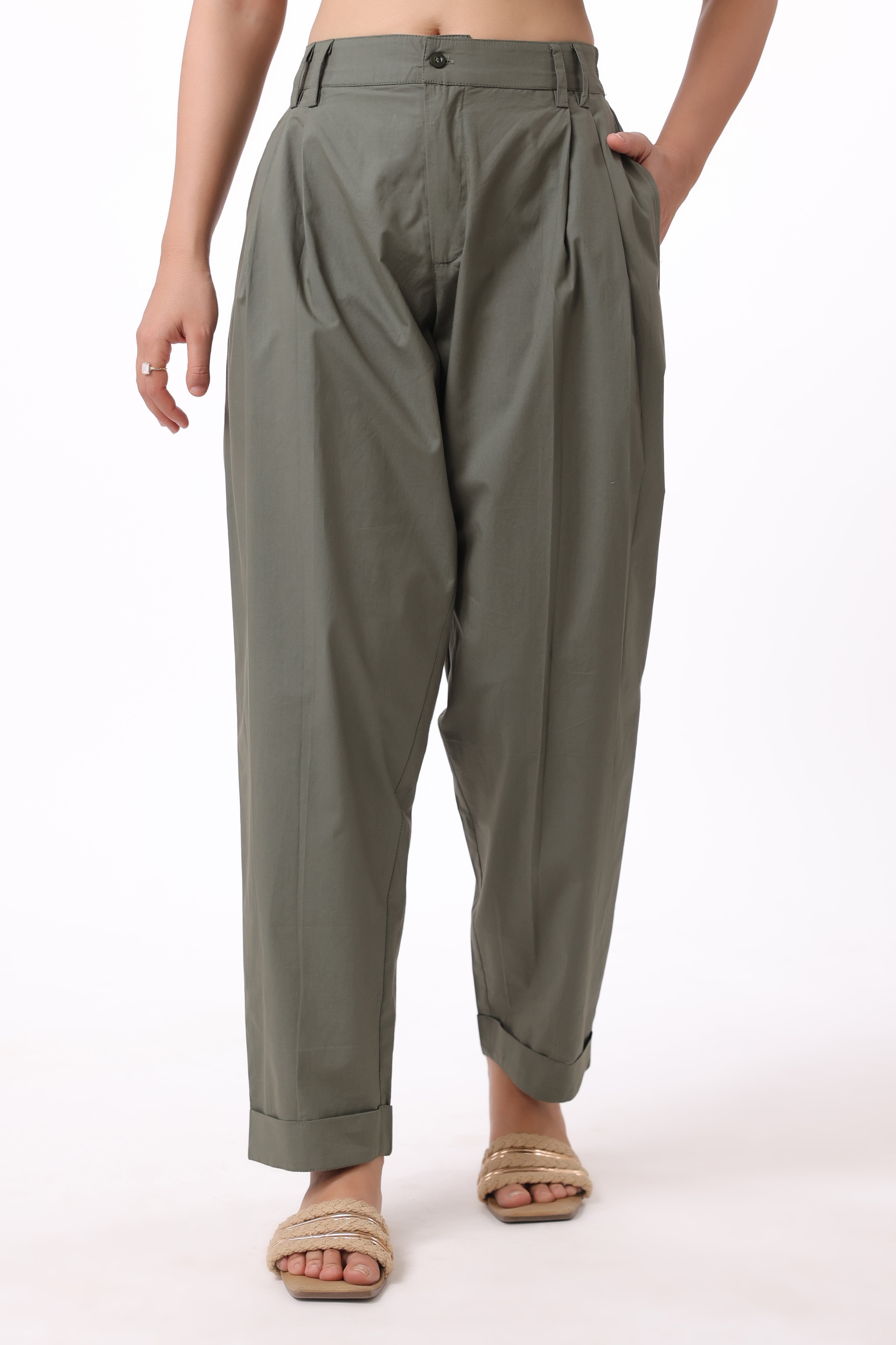 Women’s Green Cotton Trouser