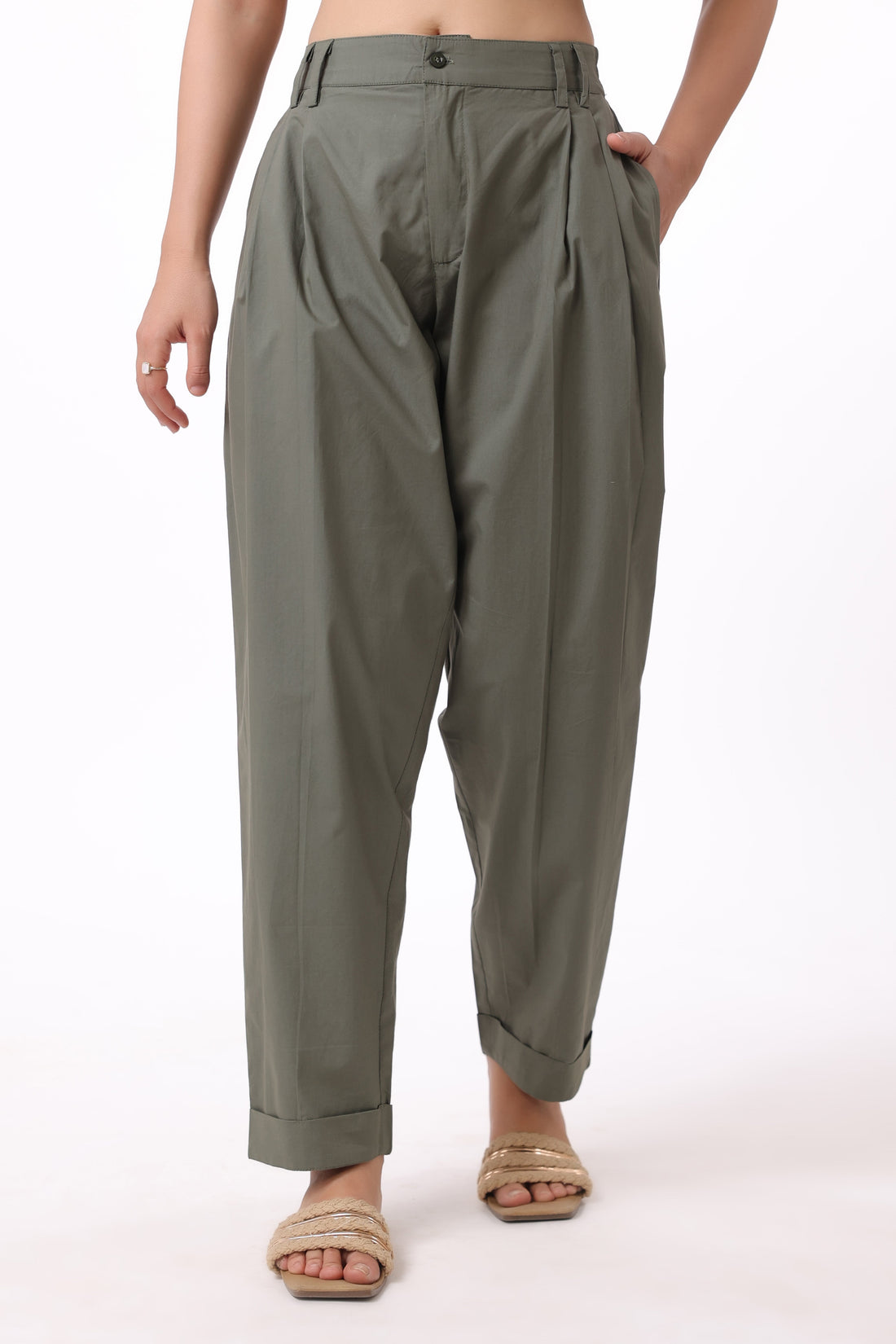 Women’s Green Cotton Trouser