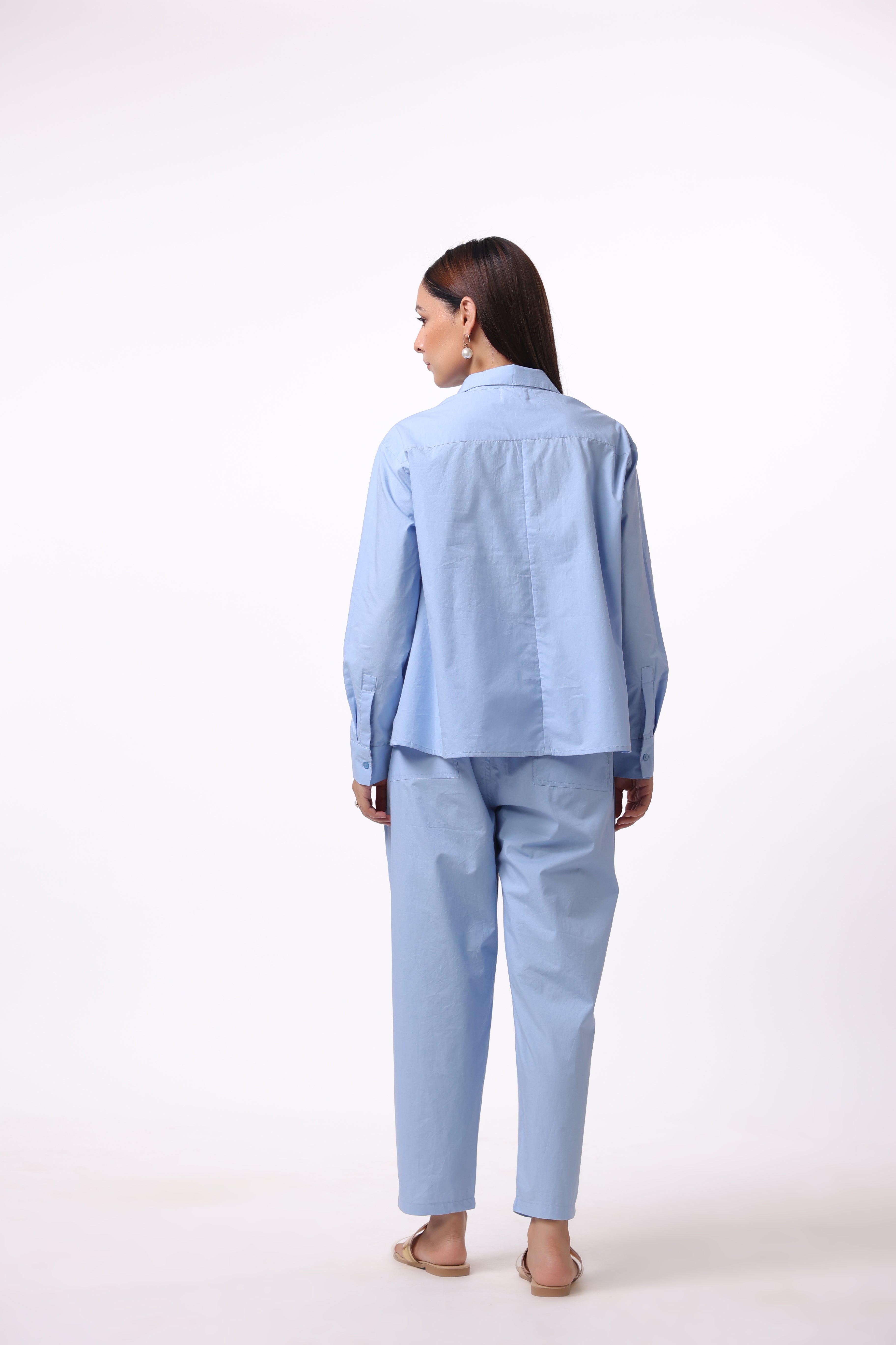 Women Blue Solid Cotton Top