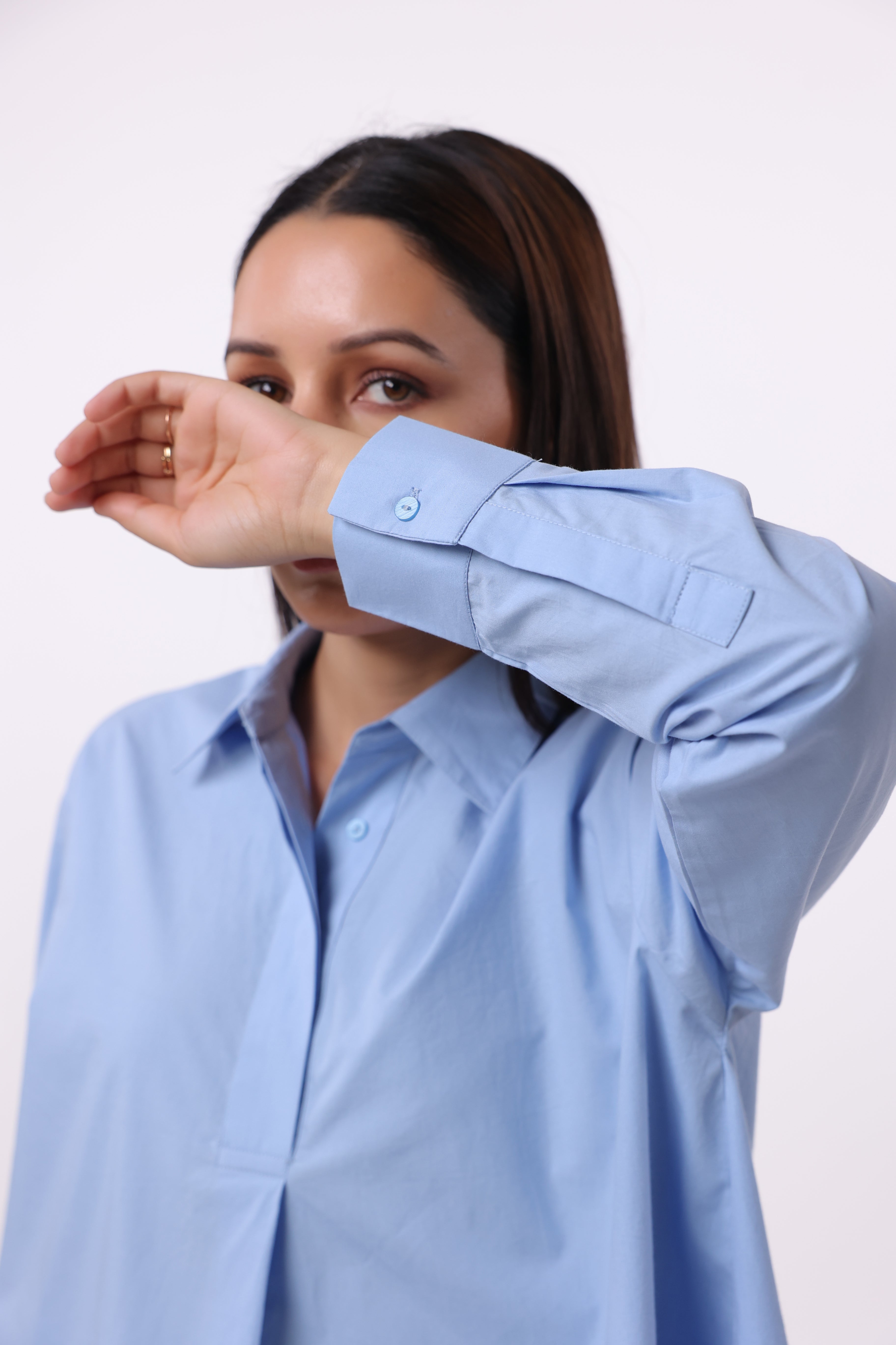 Women Blue Solid Cotton Top & Pant Co-Ord Set