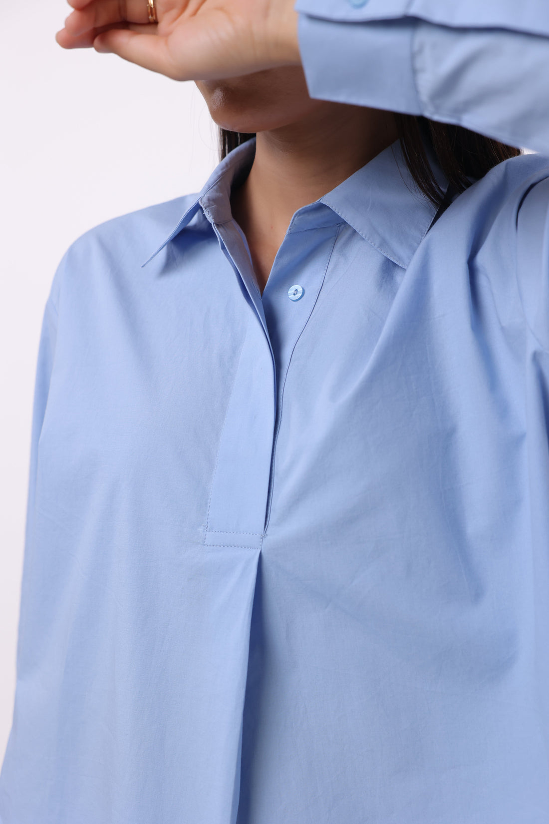 Women Blue Solid Cotton Top