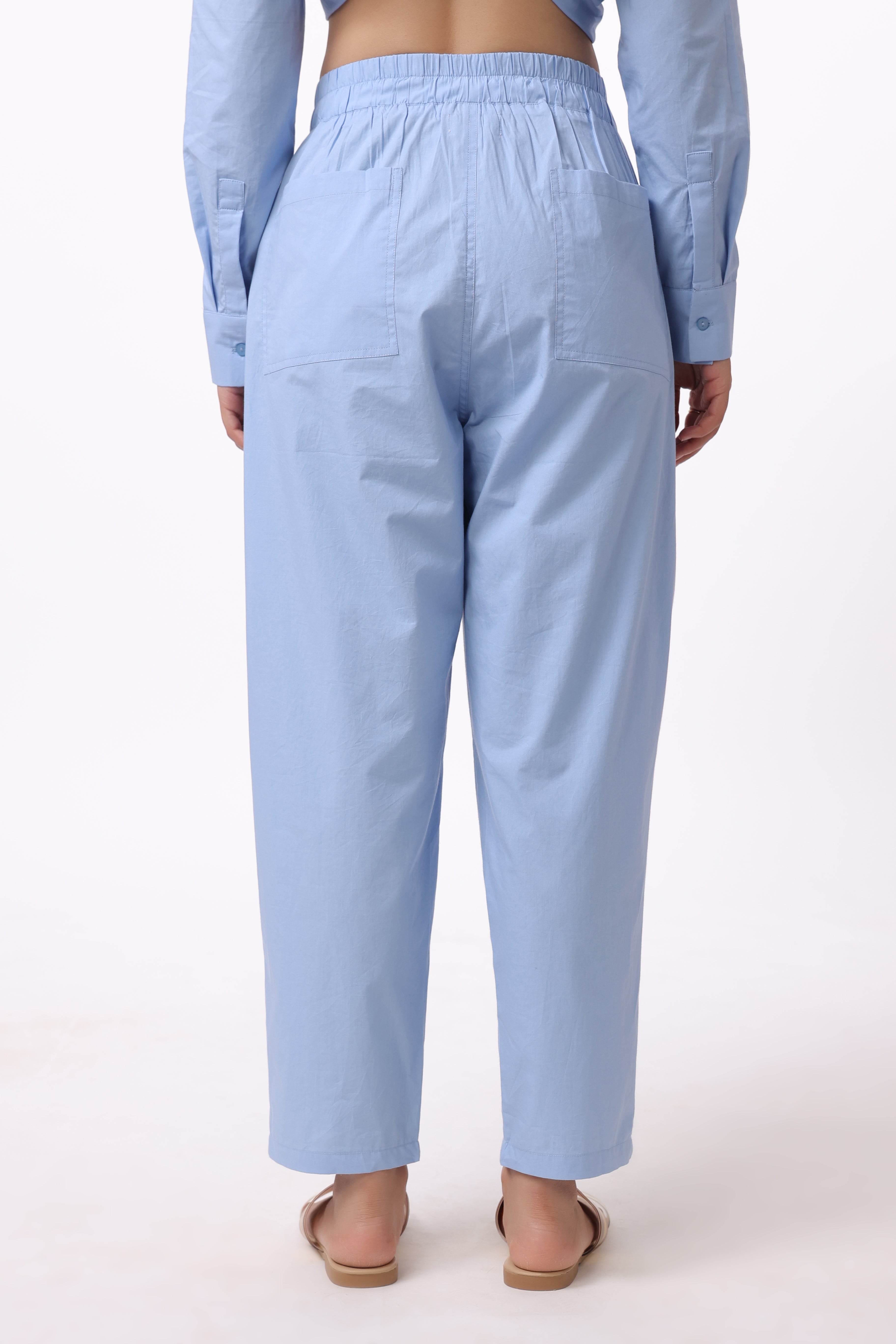 Women Blue Solid Cotton Pant